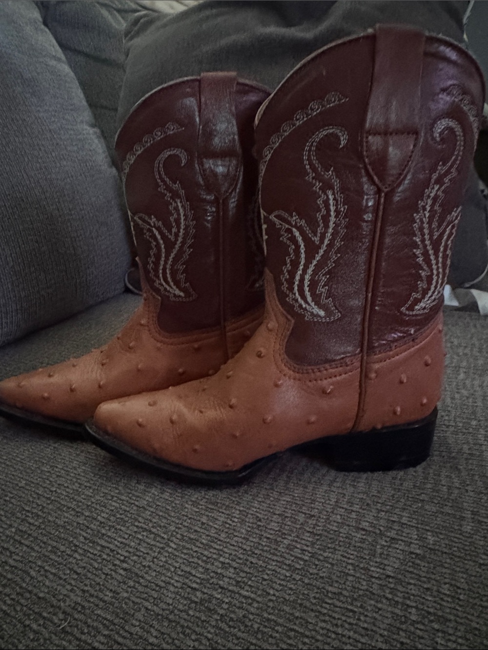 Brown Two-Tone Ostrich Leather Cowboy Boots